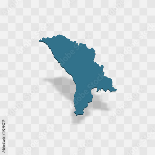 Moldova high detailed vector representation of country silhouette. 3D map on transparent background with dropped shadow. For educational, decorative, or informational use.