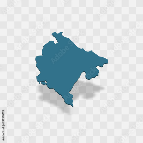 Montenegro high detailed vector representation of country silhouette. 3D map on transparent background with dropped shadow. For educational, decorative, or informational use.