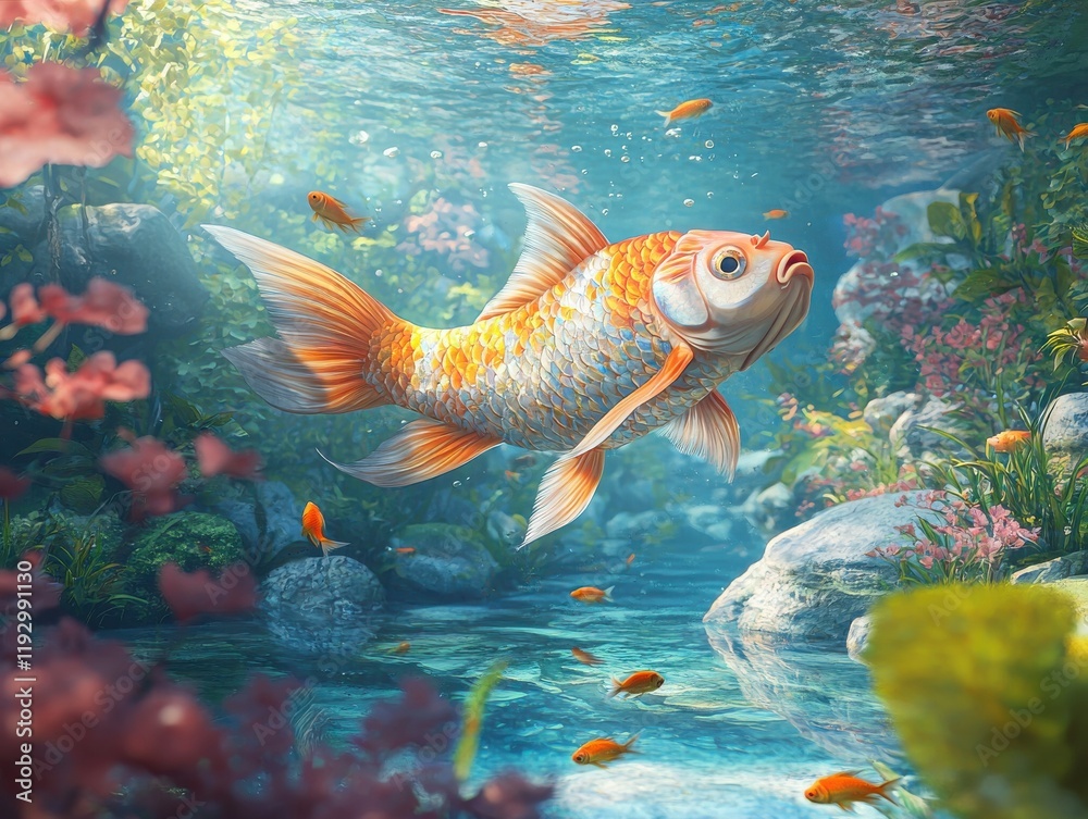 Fototapeta premium Tranquil fish swimming in a prosperous pond nature scene underwater view serenity and abundance concept