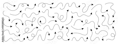 Collection of different line arrows. Line curved vector editable stroke arrows