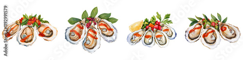 Watercolor  of Shucked Oysters on Plate