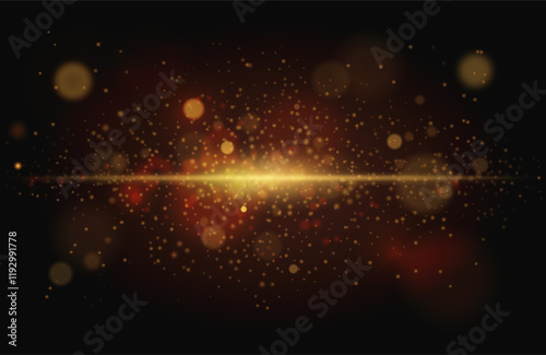 Dark space background with bokeh warm color light effects