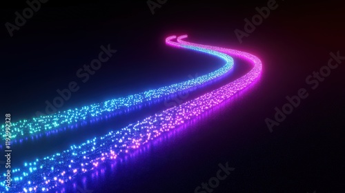Two Glowing Neon Paths in Blue and Pink on a Black Surface, Curved in Parallel