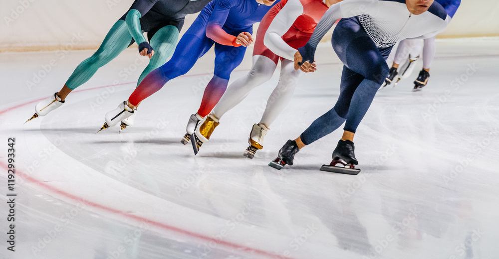 Fototapeta premium mass start race in speed skating for men