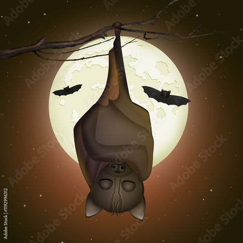 illustration of bat hanging on the tree
