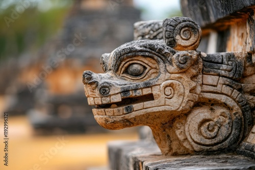 A fusion of Aztec and Mayan deities depicted in carvings on Uxmal structures, blending two ancient cultures