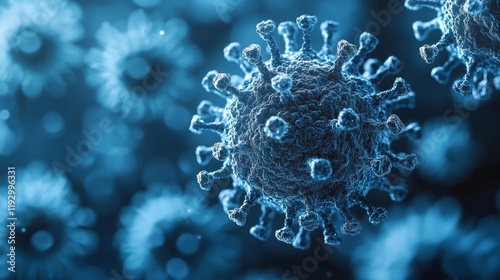 Blue Microscopic Virus Illustration. Generative AI