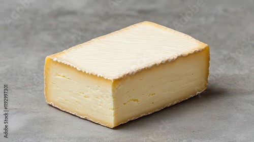 Block of Soft Cheese on Gray Stone Surface Perfect for Food Photography