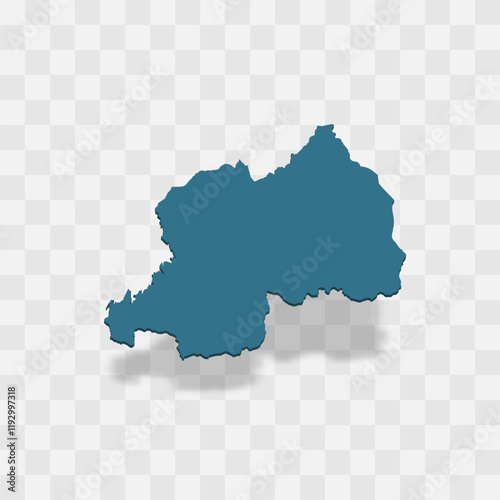 Rwanda high detailed vector representation of country silhouette. 3D map on transparent background with dropped shadow. For educational, decorative, or informational use.