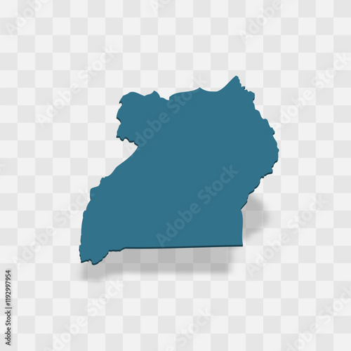 Uganda high detailed vector representation of country silhouette. 3D map on transparent background with dropped shadow. For educational, decorative, or informational use.