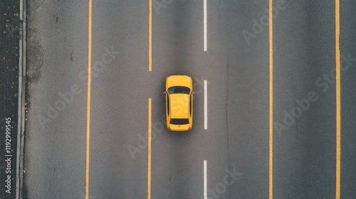 Obraz na płótnie Aerial view of yellow car driving on highway. w salonie