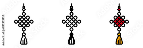 Chinese knot decoration symbolizes harmony, eternity, and good luck, crafted from red cords in intricate designs.