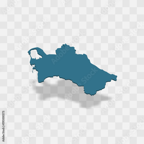 Turkmenistan high detailed vector representation of country silhouette. 3D map on transparent background with dropped shadow. For educational, decorative, or informational use.