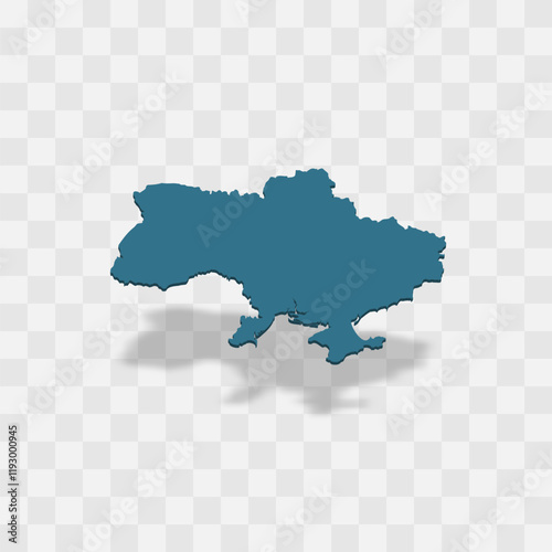 Ukraine high detailed vector representation of country silhouette. 3D map on transparent background with dropped shadow. For educational, decorative, or informational use.