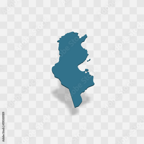 Tunisia high detailed vector representation of country silhouette. 3D map on transparent background with dropped shadow. For educational, decorative, or informational use.