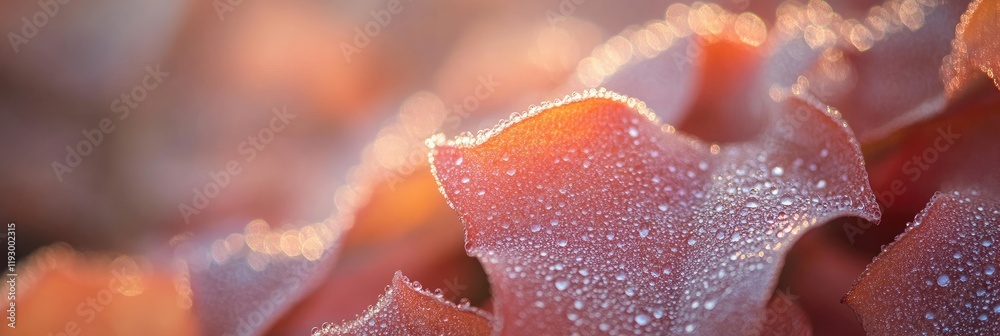 Dew-Covered Autumn Leaves in Soft Morning Light, Perfect for Nature-Themed Backgrounds Dew-Covered Autumn Leaves in Soft Morning Light, Perfect for Nature-Themed Backgrounds