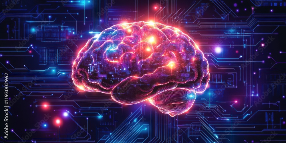 custom made wallpaper toronto digitalFuturistic Digital Brain with Glowing Synapses and Circuit Patterns Representing Artificial Intelligence and Technology Innovation in a Cyber Landscape