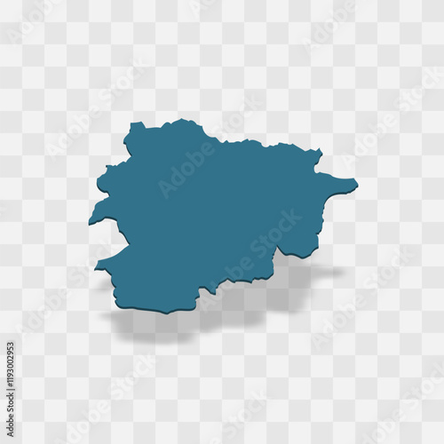 Andorra high detailed vector representation of country silhouette. 3D map on transparent background with dropped shadow. For educational, decorative, or informational use.