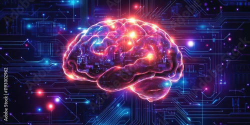 Wallpaper Mural Futuristic Digital Brain with Glowing Synapses and Circuit Patterns Representing Artificial Intelligence and Technology Innovation in a Cyber Landscape Torontodigital.ca