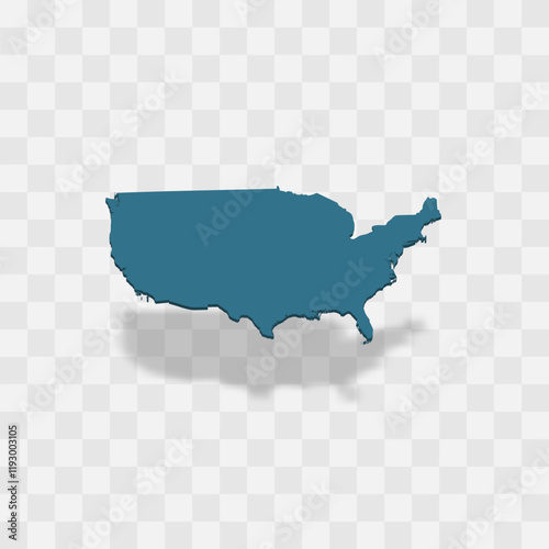 United States of America high detailed vector representation of country silhouette. 3D map on transparent background with dropped shadow. For educational, decorative, or informational use.