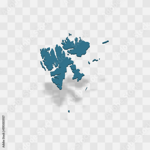 Svalbard, aka Spitzbergen, high detailed vector representation of country silhouette. 3D map on transparent background with dropped shadow. For educational, decorative, or informational use.