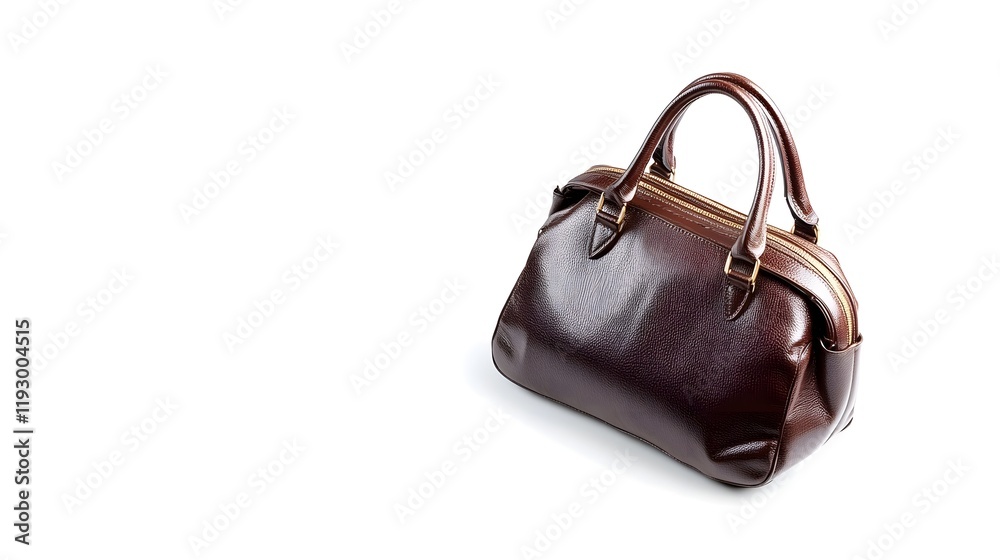 Stylish Leather Handbag with Gold Accents Isolated on White Background Stylish Leather Handbag with Gold Accents Isolated on White Background