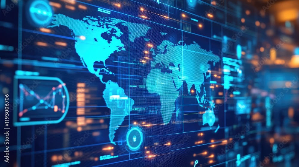 A futuristic analytics lab with interactive maps and real-time cyber attack tracking. A futuristic analytics lab with interactive maps and real-time cyber attack tracking.