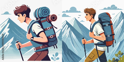 mountain climbing teenager vector set