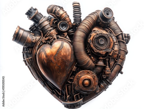 Vintage mechanical industrial machine steel heart shape motor in love steampunk mechanism photo