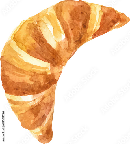Watercolor painted croissant. Hand drawn design element isolated on white background.
