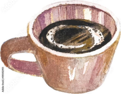 Watercolor painted coffee cup. Hand drawn design element isolated on white background.