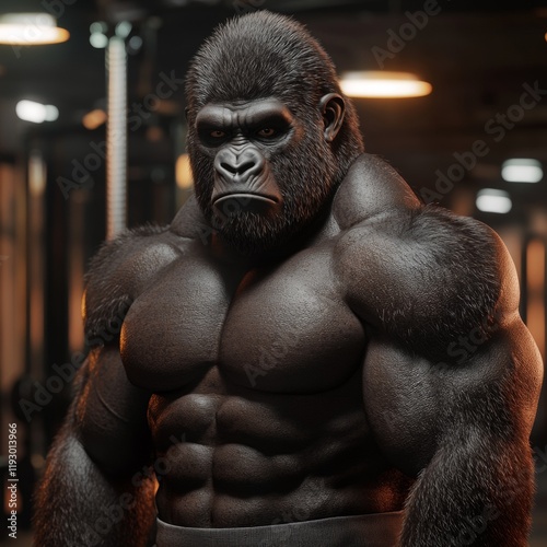 Mighty Gorilla: A Muscular Primate in a Gym Setting photo