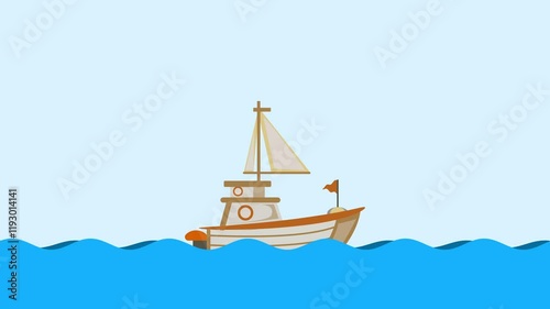 Ship Sailing in the ocean boat cartoon looping animation