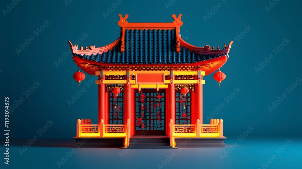 Fototapeta premium Vibrant Asian Style Pavilion in Bright Colors
