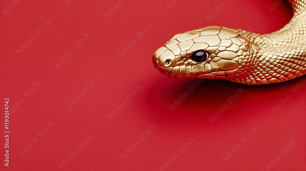 Obraz premium Golden Snake on Red Background