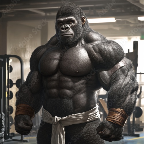 Powerful Gorilla Gymnast: A Muscular Primate in a Workout Setting