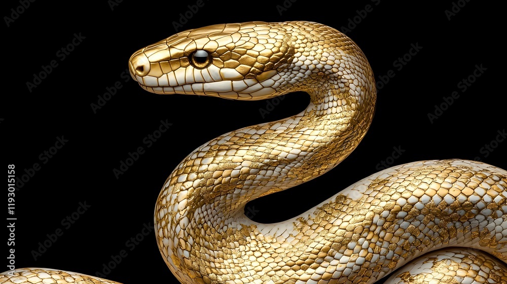 Fototapeta premium Golden Snake on Black Background