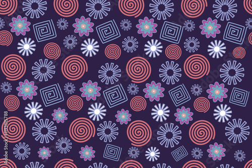 This seamless pattern features delicately drawn
roses daisies. art ornament print.Design for carpet,
cover. wallpaper wrapping, fabric clothing,