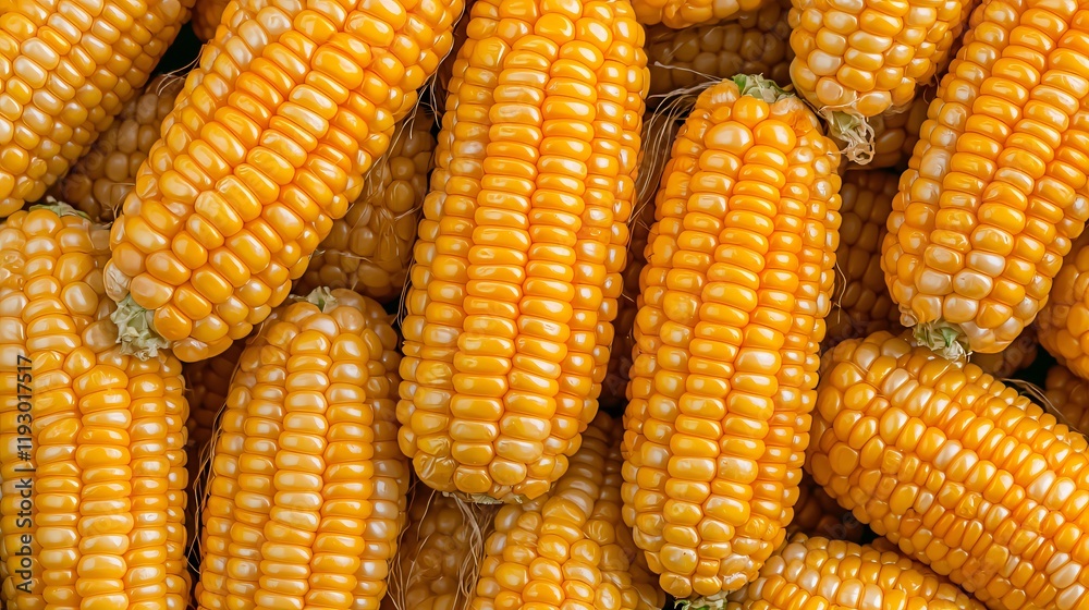 Close-up of many ripe yellow corn cobs. Close-up of many ripe yellow corn cobs.