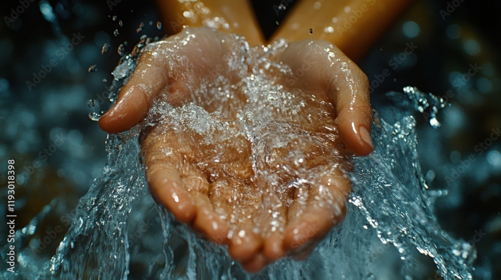 Fototapeta premium Hands cupping splashing fresh water.