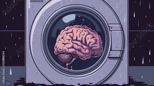 Brainwashing Concept: Mind Being Cleansed in Washing Machine photo