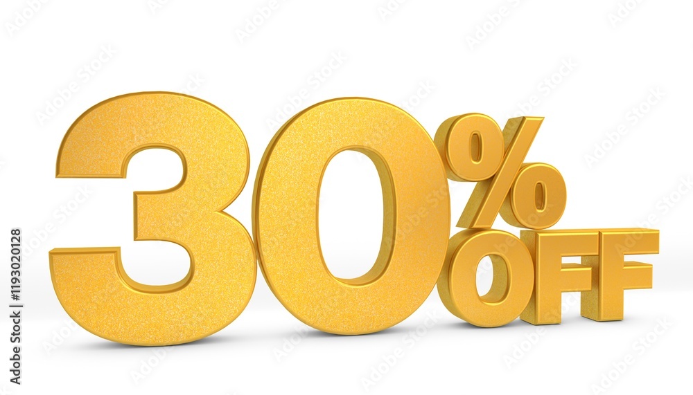 30% off illustration with Golden color on white background. Golden percent isolated. 3D rendering 30% off illustration with Golden color on white background. Golden percent isolated. 3D rendering