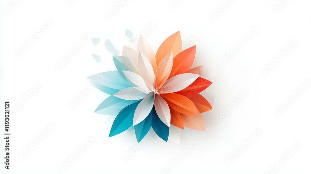 Obraz premium A stylized flower design with layered petals in vibrant colors on a white background.