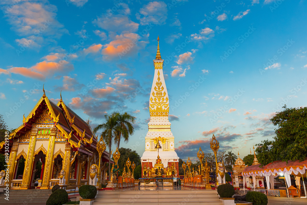 Naklejka premium Wat Phra That Phanom, Thailand,Wat Phra That Phanom at dusk, Nakhon Phanom Province, Thailand