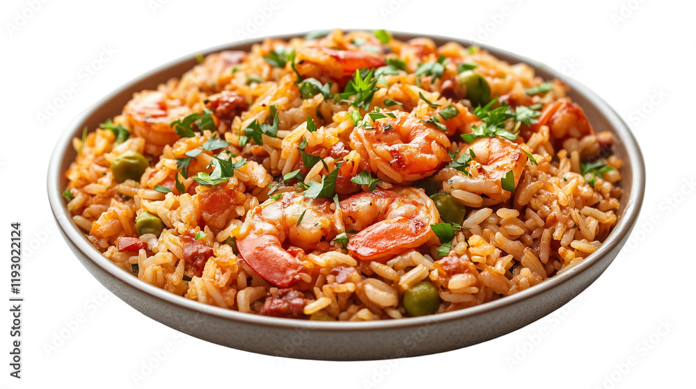 Jambalaya rice dish isolated on transparent background Jambalaya rice dish isolated on transparent background