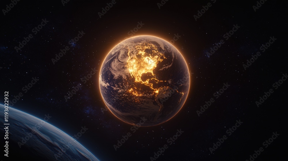 Obraz premium Earth's vibrant transformation space digital art cosmic scene aerial view environmental awareness