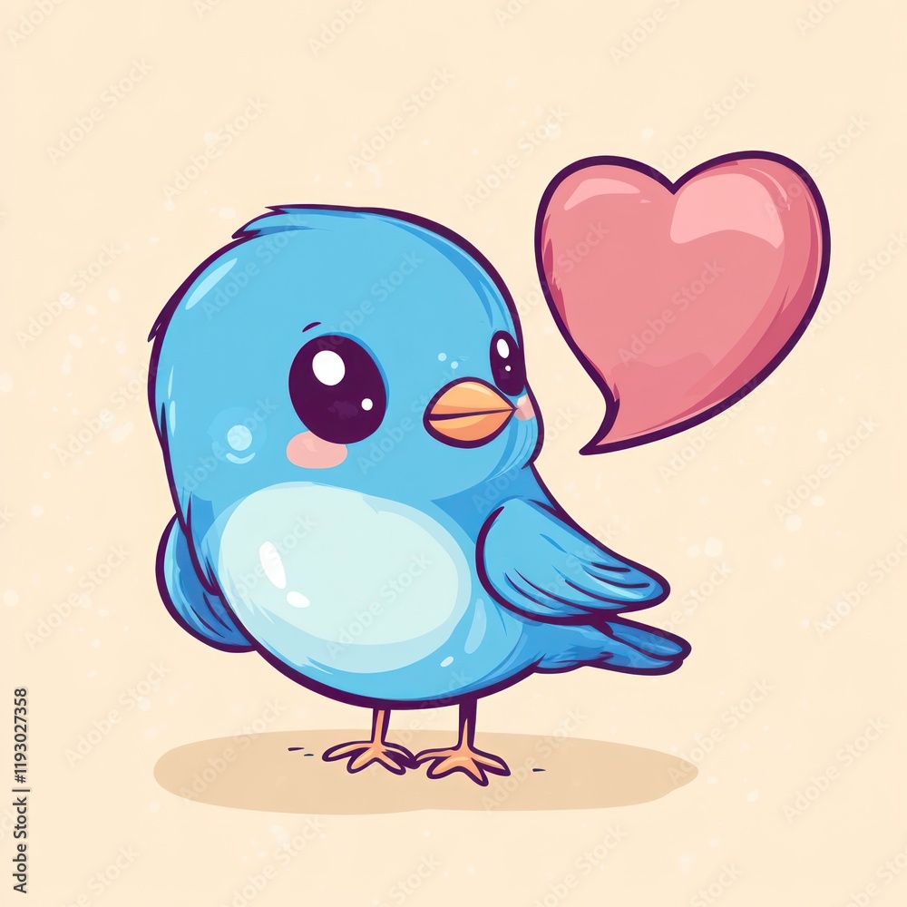 Cute blue bird holding heart, Valentine's Day card design Cute blue bird holding heart, Valentine's Day card design