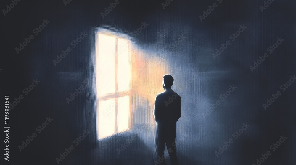 Silhouette of a man looking out a window, symbolizing loneliness and contemplation. Silhouette of a man looking out a window, symbolizing loneliness and contemplation.