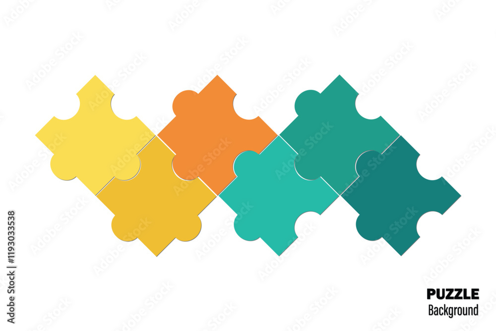 Six pieces puzzle infographic. Puzzle pieces vector set. Puzzle jigsaw on white background. Set of puzzle pieces. Vector illustration