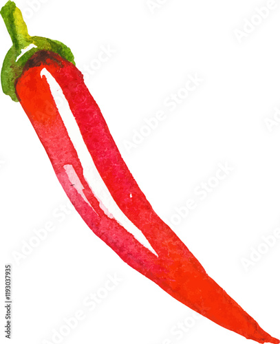 Watercolor painted chili pepper. Hand drawn fresh food design element isolated on white background.